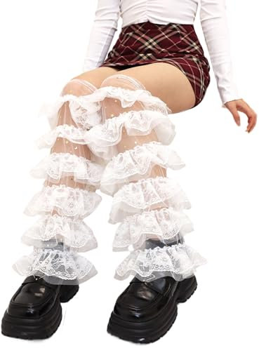 EBVincxmk Damen Beinwärmer Mode Rüschen Spitze Beinwärmer Sheer Mesh Beinsocken Süße Stiefel Socken Cosplay Kostüme Geschenk