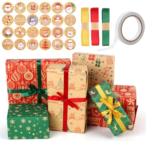 6 hojas de papel de regalo de Navidad, papel de regalo de Navidad, juego de 6 patrones, papel de regalo colorido para niños, regalos de Navidad, fiestas, 70 x 50 cm