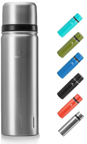 SANTECO Thermosflasche Edelstahl 1l/1000ml auslaufsichere Isolierflasche mit Trinkbecher für unterwegs, Thermosflasche für Heißgetränke Kaffee & Tee beim Sport, BPA-frei, 24H kalt & 12H heiß