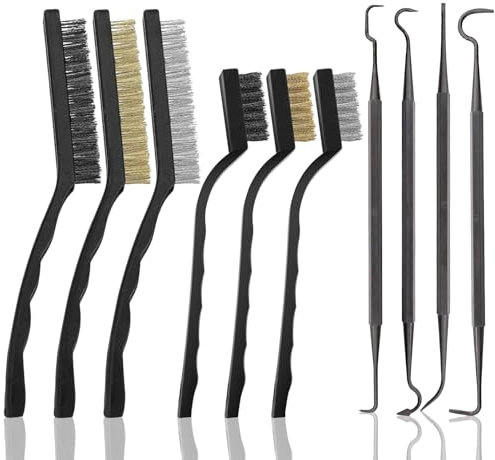 6pcs Wire Brush, Brass Brush With 4 Double-Ended Hook Brushes, Metal Brush - Nylon/Stainless Steel/Brass Bristles, Wire Brush Set For Cleaning Dirt And Rust (7/9 Inch)