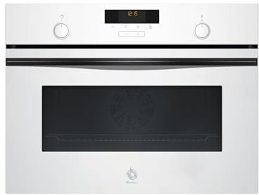 Balay - Horno compacto, 45 cm, Aire Caliente 3D, Aqualisis, Raíles Flex, Cristal blanco, 3CB5159B3