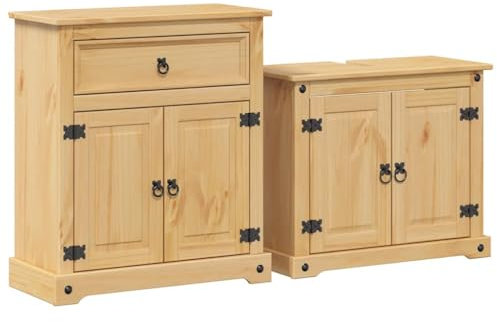 vidaXL 2-teiliges Badmöbel-Set Corona Massivholz Kiefer, Honig, 73 x 33 x 80 cm, Badezimmer