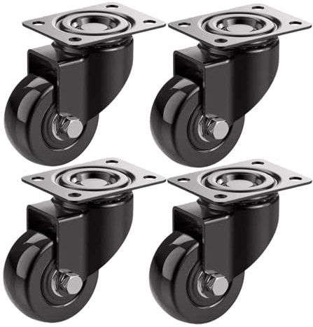 Tiffora Heavy Duty Castor Wheels - Rubbered Trolley Wheels - No Floor Marks Small Caster Wheels for Furniture - Black - 50mm up to 200KG (Pack of 4 without Brakes)