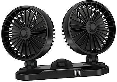 jojofuny Ventilador USB para Coche de Doble Cabezal Negro Abs Portátil