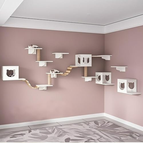 KEJIAWU Katzenkletterwand XXL - Wandmontierte Katzenmöbel mit Kratzbrett, Hängematte und Plattformen - Einfache Montage - Ideal for Innenräume(18PCS)