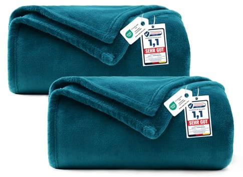 WAVVE Kuscheldecke Flauschig 2er Set Decke Fleecedecke – 2 Stücke Set Sofadecke 150x200 cm, Warme Wohndecke & Couchdecke, Weicher Sofaüberwurf XL – Türkis