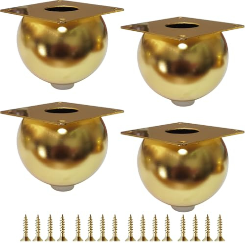 Jaswass Goldene Möbelbeine, 7,6 cm, robust, Metall, runde Kugelform, Sofa/Tischbeine, Set mit 4 Stück, vergoldete Stahlfüße mit Gummi-Pads für DIY-Schränke, Bett, Couch, Couchtisch (Gold)