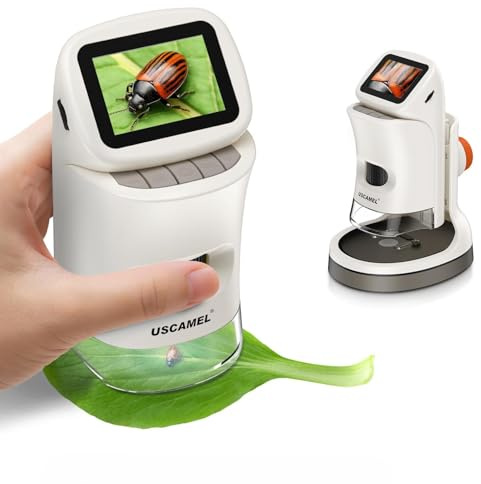 Microscopio portatile portatile per bambini: microscopio digitale tascabile 1000x per bambini con schermo LCD 4K da 2 pollici ricaricabile tramite USB, scheda TF da 32 G, 15 diapositive