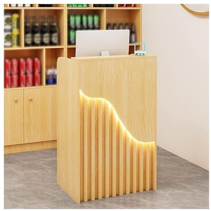 Empfangstresen mit abschließbaren Schubladen – Goldene Holzkasse für Büro, Hotel, Bekleidungsgeschäft – Stilvolle 80 cm Empfangstheke für Lobby und Empfangsbereich