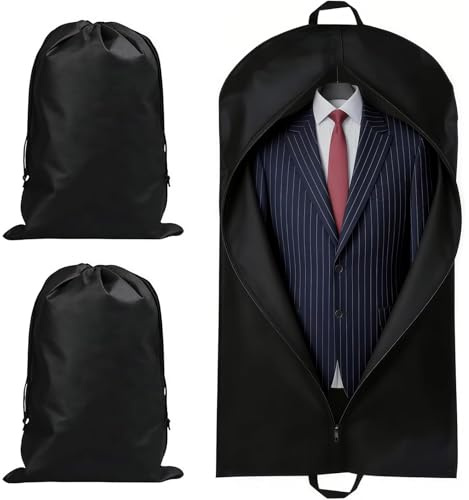3 Pcs Suit Bags for Men and Shoe Bag Set, 60x120cm foldable Suit Carriers for Men, With zipper Travel Garment Bags, Durable and Breathable Suitable for Travel Business and or Storage