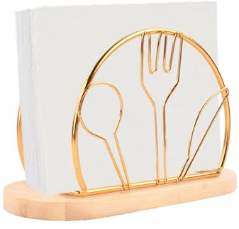 Portatovaglioli da Tavola,Portatovaglioli in Metallo e Legno,Dispenser per Fazzoletti per Ristorante, per Tavola Ufficio e Cucina Bar Ristorante Decorativo (Oro)