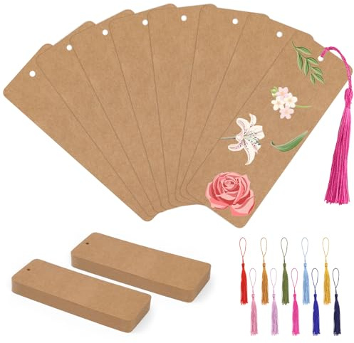 60 Stück Blanko Lesezeichen, Braun,14x5cm | Papier lesezeichen basteln mit Loch,Rohlinge Set für DIY Handwerk, Geschenkanhänger