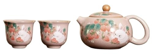 Juego De Té Para Adultos Conejo De Fresa, 1 Olla, 2 Tazas, Tetera Y Juego Té, Kung Fu, Taza Rosa Antiguo Ru Kiln Juegos De Té Portátiles
