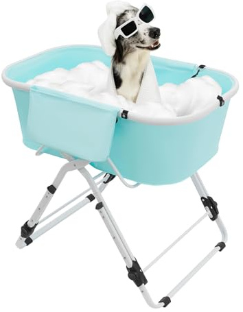 YOICUATGNA Baignoire surélevée pour animaux de compagnie, pliable en 5 positions, avec ceinture de sécurité, pour chiens et chats de petite à moyenne taille, jusqu'à 68 kg
