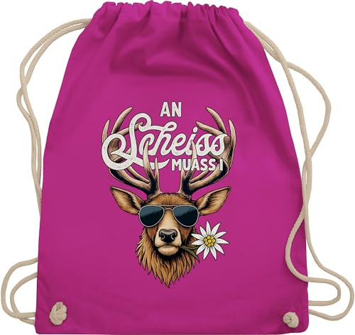 Shirtracer Turnbeutel Rucksack - Kompatibel mit Oktoberfest Tasche - An Scheiss muass i Hirsch - lustig Trachten Outfit - Unisize - Fuchsia - trachtenrucksack bayrische trachtentaschen bayrisch