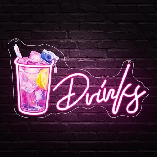 RuCvixkt Drinks Insegna LED al Neon, Pannello Luminoso per Birra, Cocktail, Limonata, Decorazione Murale per Bar, Pub, Club, Man Cave, Ristorante, Negozio