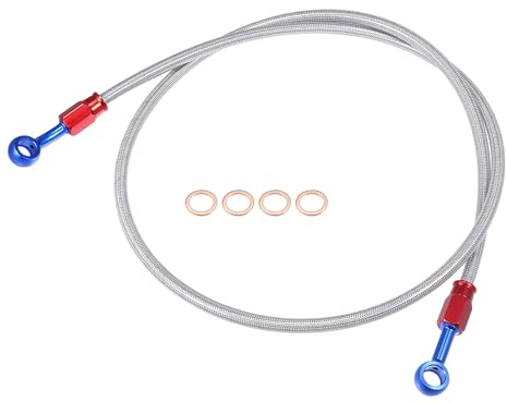 Tubo Flessibile per Moto, Lungo 70 cm (27,56 Pollici), Diametro Interno 10 mm, Linea Olio, angolato 28°, Rivestito in Gomma, per Quad, Moto da Cross, Moto Sportive, Colore Argento