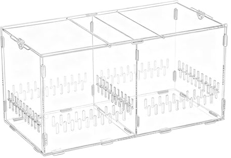 Spindelterrarium, andningsbar transparent akryltank 40 x 20 x 20 cm, litet reptilhölje med lock för sköldpadda, orm, sköldpadda, gecko, krabba, växt, sand, sten