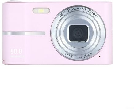Cámara digital 4K, antivibración, portátil, HD, selfie, carga tipo C, 16X, para niños, adolescentes y principiantes (rosa)
