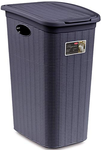 Wäschekorb 36 Liter schmal NAVY - Rattanoptik mit Deckel - Wäschesammler mit Löcher 39x29x54cm Wäschebox Wäschesortierer Haushaltskorb Korb Haushalt Kunststoff Wäschetruhe Wäschetonne Wäschesack