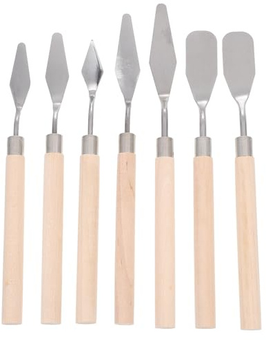 Cabilock Spatole con Manico in Materiale Naturale in Acciaio Inossidabile per Pittura ad Olio 7 Pezzi per Arte e Decorazione