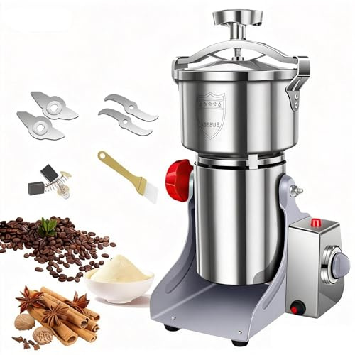Moulin à Céréales Électrique 800g, Broyeur à Grains Commercial Acier Inoxydable, Broyeur à épices Haute Vitesse 3500 W pour Épices, Herbes, Café, Riz, Maïs (A)