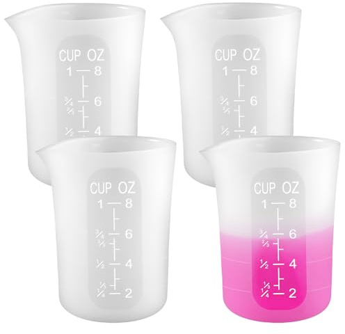 4 Pièces Tasses à Mesurer en Silicone 250ml, Verre Doseur ML Réutilisables | Mesurer en Silicone avec Double Gradu, Verre Doseur Cuisine pour Poudre de Coulée pour DIY Bricolage, Laboratoire