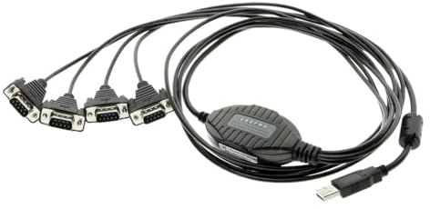 Gearmo 4 Port USB to RS232 Serial Adapter with FTDI Chipset – Supports Windows 11, 10, 8, 7, Linux & Mac, Features Plug-and-Play Without Configuration, ESD & Surge Protection (5ft Length)