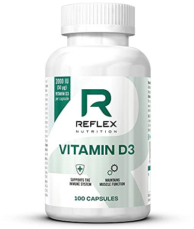 Reflex Nutrition Vitamin D3 - Vitamin D3 2000IU (50mg) per Capsule - Daily Sunshine for Winter Wellness - Vitamin D Tablets to Supports Muscle Function, Immune Support & Bone Health (100 Capsules)