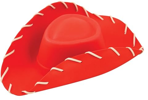 HENBRANDT 1 x Adult Red Cowboy Hat EVA Foam Wild West Cowgirl Hat with Wide Brim and White Stitches Toy Sheriff One Size Halloween Fancy Dress Accessories for Men and Women
