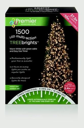 Premier Decorations - 1500 Multi Action TreeBrights LED Lights with Timer - Warm White