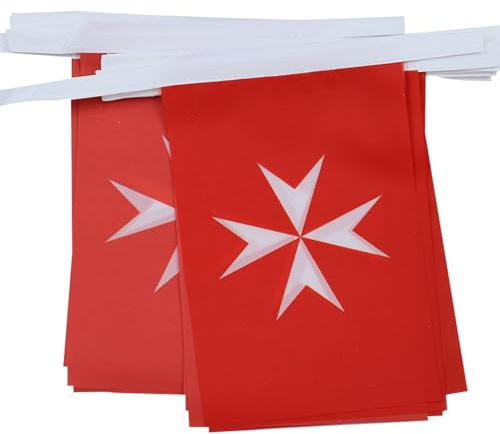 AZ FLAG Festone Attività Sovrano Ordine di Malta 6 m 20 bandiere | Uso interno ed esterno ghirlanda di bandiere maltese bandiere cucite su nastro rinforzato poliestere leggero