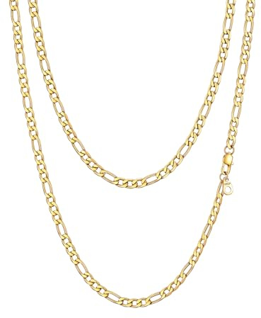PROSTEEL Chaine Figaro Femme Plaqué Or 46 cm, 4mm Chaine Figaro Acier Doré, Collier Homme Maillon Alterné