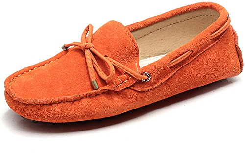 Jamron Mujer Clásico Gamuza Corbata de Moño Penny Mocasines Comodidad Hecho a Mano Pantuflas