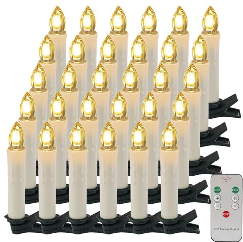 EuroFone Christmas Tree Candles, 30pcs LED Flameless Flickering Battery Taper Candles with Removable Clipsfor Home Party Indoor Outdoor Xmas Trees Decor