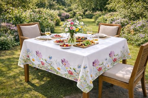KAMACA Tischdecke Frühlingszauber – 110x160 cm rechteckig mit Wiesenblumen-Print – Florale Tischwäsche für Küche & Esstisch – Waschbar & Langlebig für Indoor & geschützten Outdoor-Bereich