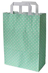 PGV Papiertragetaschen mit Flachhenkel Punkte Mint - Verschiedene Größen und Mengen (22 + 10 x 31 cm, 100 Stück)