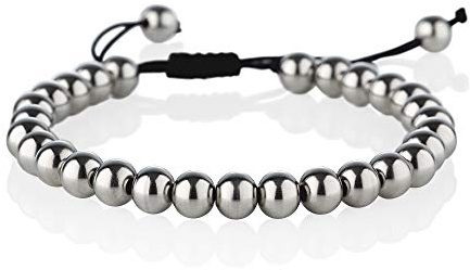 namana Perlen Armband für Männer mit Metallperlen an einer verstellbaren schwarzen Schnur. Stilvolle Herren Armbänder aus Edelstahl mit Geschenkbox