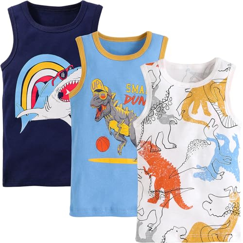 Adorel Jungen Unterhemden Baumwolle Ärmellos Tank Top Unterwäsche 3er-Pack Tiere Athlete 116 EU (Herstellergröße 130)