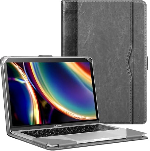 Fintie Hülle Kompatibel mit MacBook Air 13.6 (2026-2022 M5 M4 M3 M2) | MacBook Air 13 (2020-2018 M1 ) / Pro 13 (2022-2016 M2 M1), Folio Book Schutzhülle mit Dokumentschlitze, Grau/Schwarz