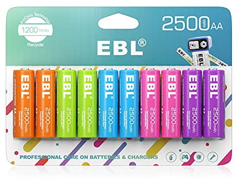EBL Rechargeable AA Batteries 2500mAh 1.2V Ni-MH Double AA Battery 10 Pack
