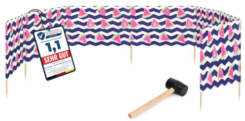 Garronda Paravent Plage 10 m - Kit avec Piquets Bois et Marteau GAEX001 | Brise-Vent de Plage, Paravent Extérieur en Polyester, Pliable, Barrière Coupe-Vent, Pare-Vent pour Mer Camping Jardin Outdoor