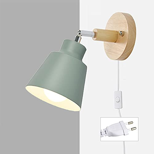 TXSAGL Lámpara de pared con enchufe de cable Lámpara de lectura de cabecera E27 que gira libremente Lámpara de pared interior con interruptor para dormitorio, foco de sala de estar (verde)