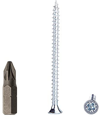 Confezione di 50 viti per legno in acciaio zincato da 4,0 x 60 mm, per truciolato, universali Pozidriv, PZ completamente filettate, a testa svasata (50, 4,0 x 60 mm)