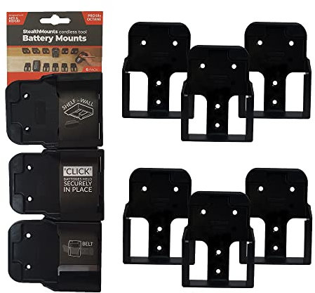 StealthMounts Akkuhalter für Ridgid 18v | Kabellose Akkuhalterung für Ridgid 18v Elektrowerkzeuge | 6er Pack | Schwarz Akku-Organizer für Ridgid 18v