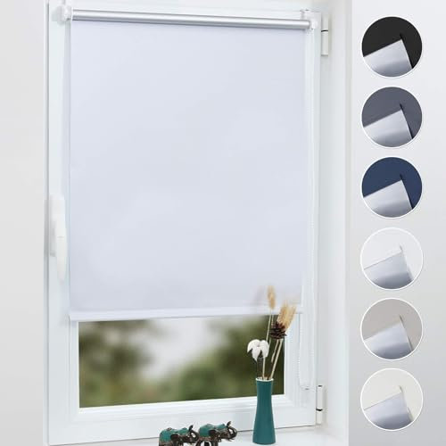 Grandekor Verdunklungsrollo ohne Bohren Weiß 85x200cm(Stoffbreite 81cm) Rollos für Fenster ohne Bohren & mit Bohren,Verdunkelungsrollo Thermorollo Klemmrollo Fensterrollo verdunkelung Hitzeschutz