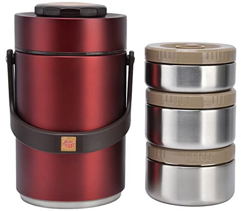 2.3L Insulated for Hot Food 304 Stainless Steel 3 Tiers Leak-Proof Stackable Thermal Lunch Box Containers Vacuum Food Jar Soup Storage for School Office(1#)