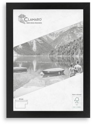 Clamaro 'COLLAGE' picture frame 32x51 handmade | Black Matt | modern angular frame made from MDF wood with acrylic glass pane, back board and metal hanger (horizontal and vertical)