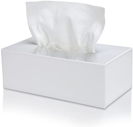 Handgefertigt Tücherbox Weiss aus Acryl 25×13×9cm Kosmetiktücherbox Rechteckige,Tissue Box für Esszimmer,Büro,Auto,Badezimmer (Weiß)