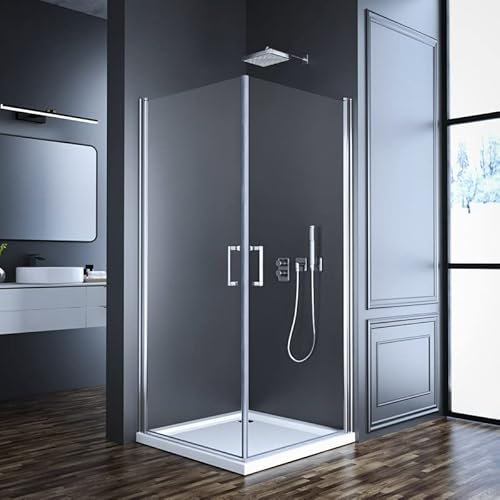 Duschkabine 75x90cm Eckeinstieg, Goezes Duschkabine 90x75cm Pendeltür Schwingtür Drehtür Duschkabine Rahmenlos Duschabtrennung mit 6mm NANO ESG Sicherheitsglas Höhe 195cm, LINKS & RECHTS MONTIERBAR
